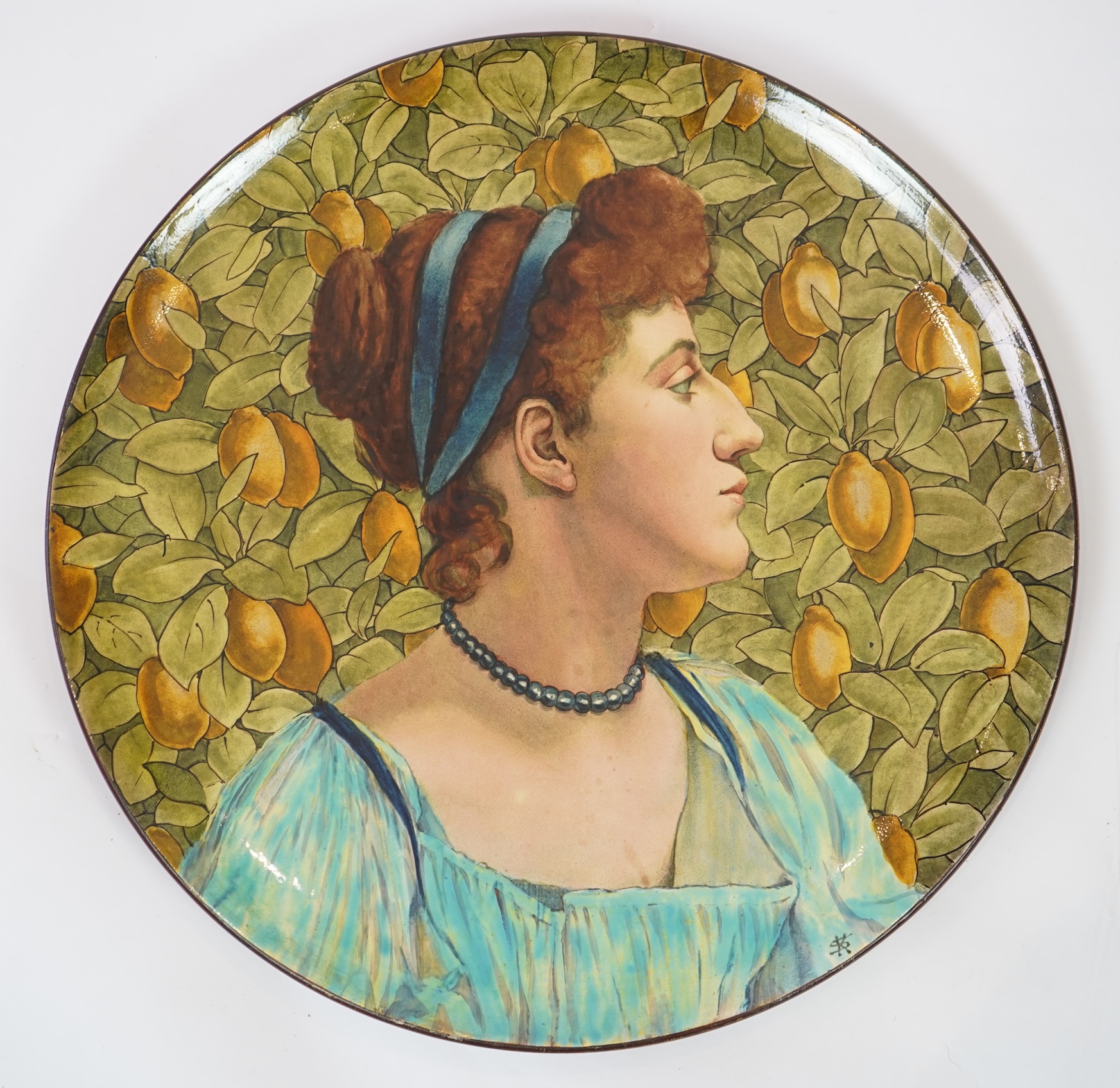A large Doulton faience portrait charger, c.1882, by Katherine Sturgeon
